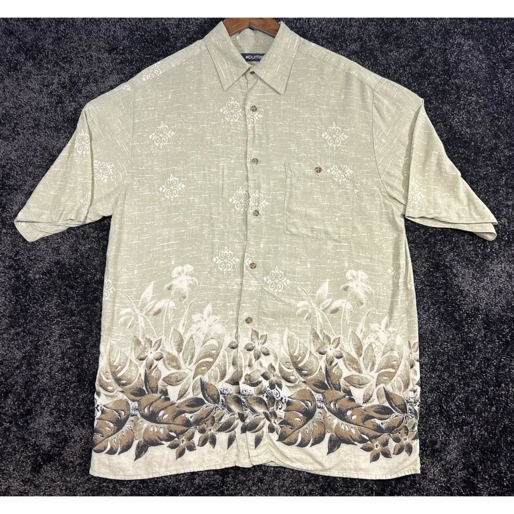 Puritan Mens Medium Short‎ Sleeve Button Up Tropical Hawaiian Shirt